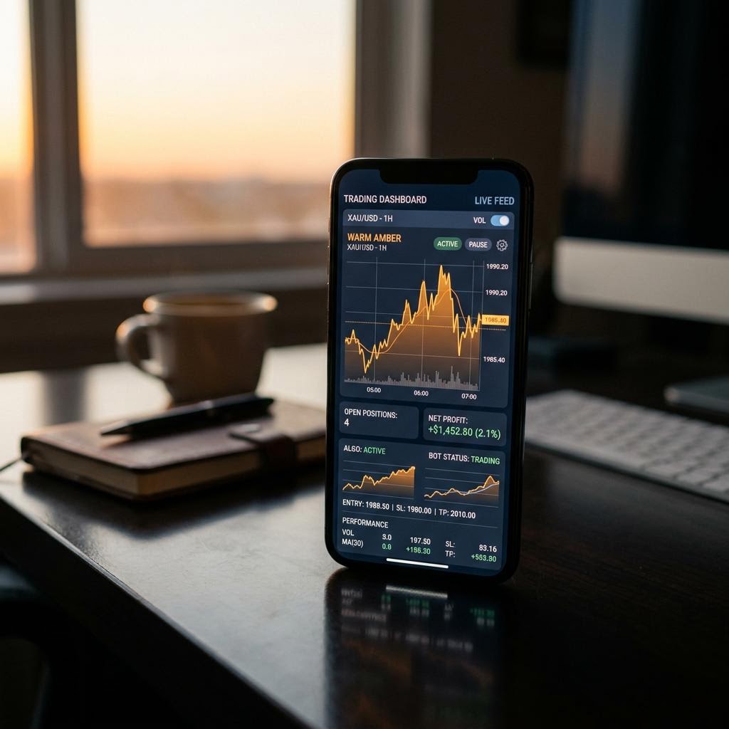 Druvexi Aqmeno Handels-Dashboard auf dem Smartphone